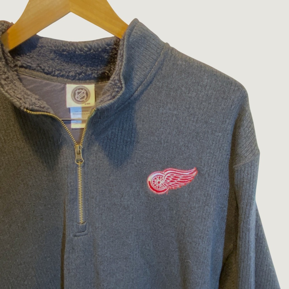 NHL Detroit Red Wings Pullover Mens 2XL Gray Sherpa Quarter Zip Ribbed Sweater